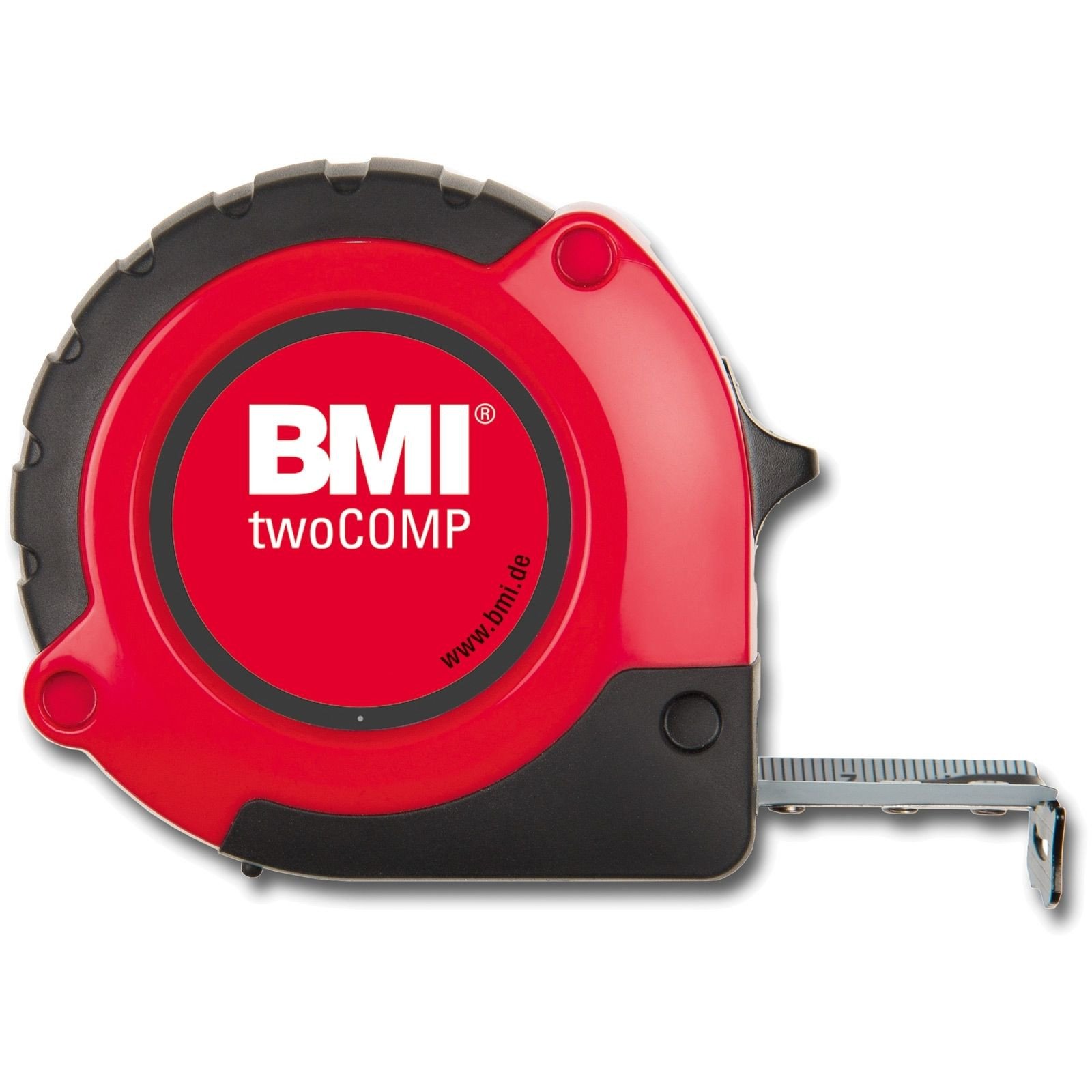 BMI Taschenbandmaß twoCOMP PT14 - 8m, mm/mm, rot/schwarz, mit Clip 